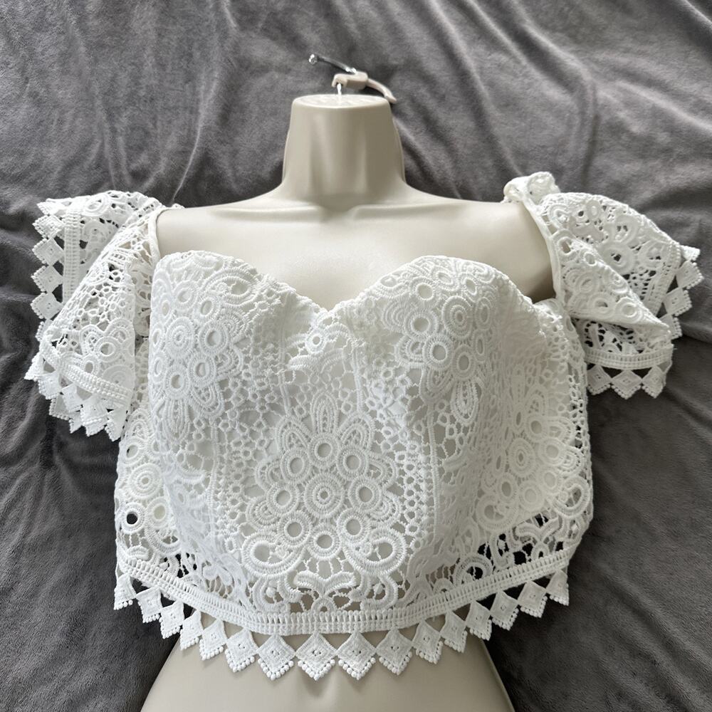 Two Sisters The Label Crop Top 12 White Lace Off Shoulder Celine Dainty Boho